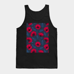 Red poppies and ladybugs on dark blue Tank Top